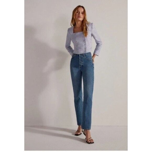 NEW Favorite Daughter The Dasha Houndstooth Check Tweed Lilac Top- Size 14 - Picture 2 of 13